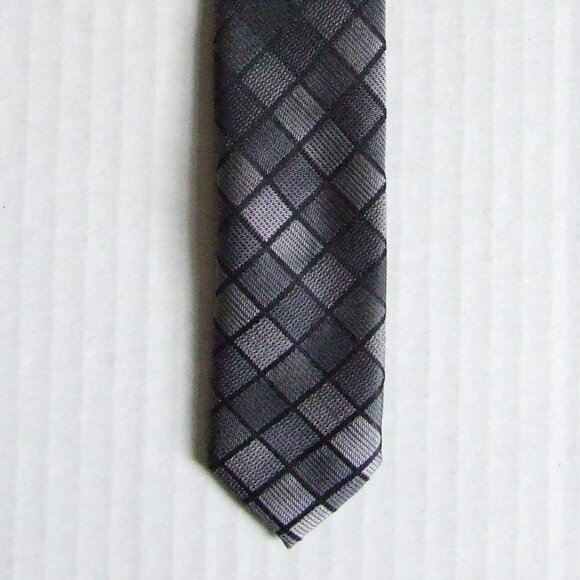 Calvin Klein tie silver gray square pattern silk necktie shades grey metallic - Picture 6 of 10